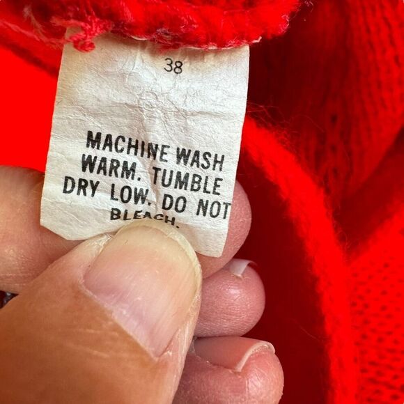 Vtg Sweater Vest Red Grandpacore College Point Made In USA Button Up Pockets L - Picture 8 of 9